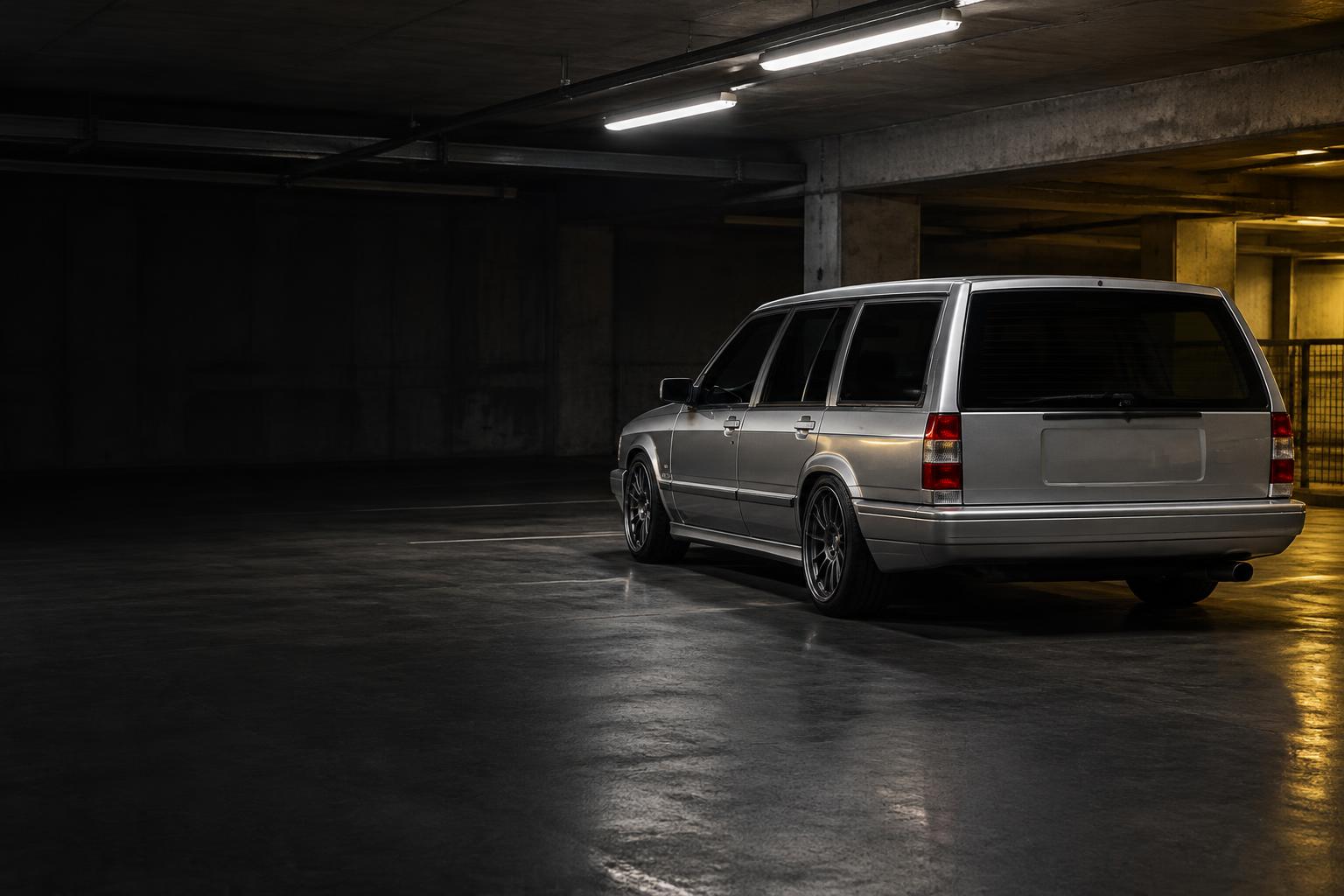 Silverfärgad bil i garage – Black Week hos Diodlagret